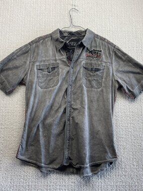 Y2K Oxygen Button Up Short Sleeve Shirt Men Sz XL Military Grunge Affliction